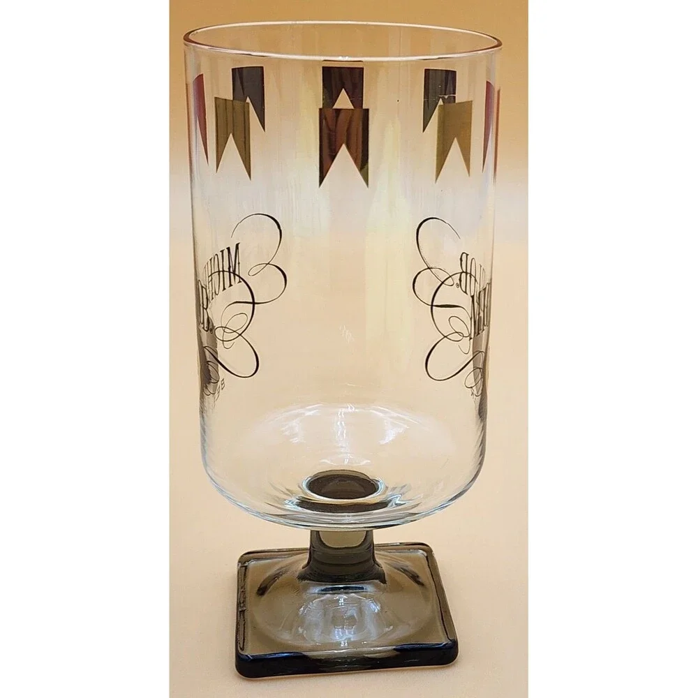 Set Of Six (6) Vintage Michelob Beer Glasses Square Footed Stem Base